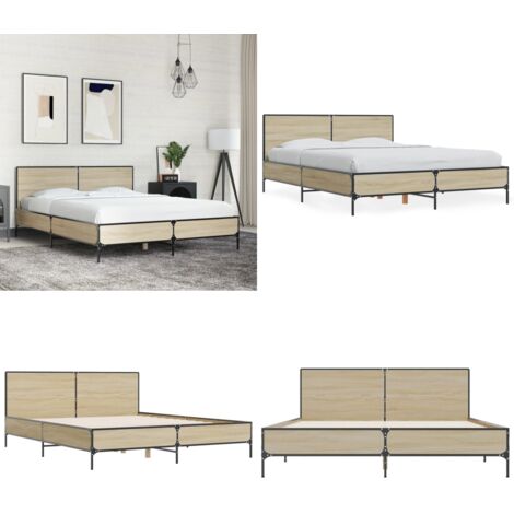 Estructura cama madera ingeniería metal roble Sonoma 120x200 cm - Estructura de cama - Cama de ingeniería