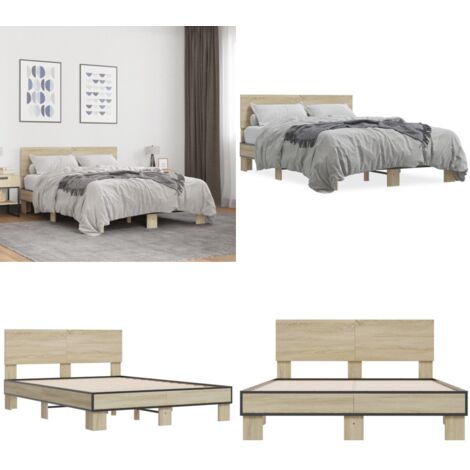 Estructura cama madera ingeniería metal roble Sonoma 120x200 cm - Estructura de cama - Cama de madera contrachapada