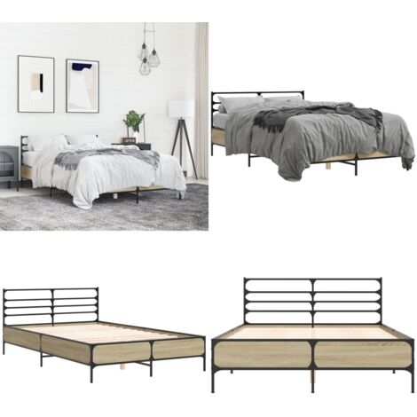 Estructura cama madera ingeniería metal roble Sonoma 120x200 cm - Estructura de cama - Soporte para la espalda