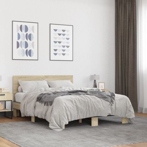 Estructura cama madera ingeniería metal roble Sonoma 135x190 cm vidaXL