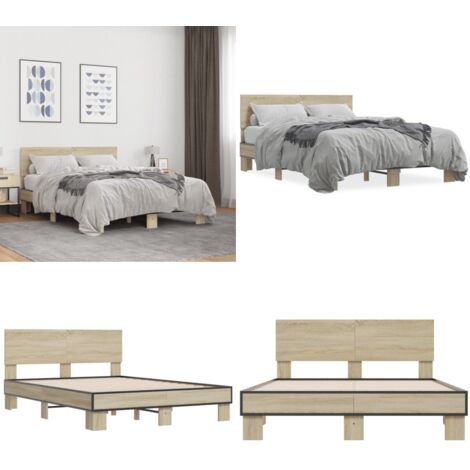 Estructura cama madera ingeniería metal roble Sonoma 140x190 cm - Estructura de cama - Cama de madera contrachapada