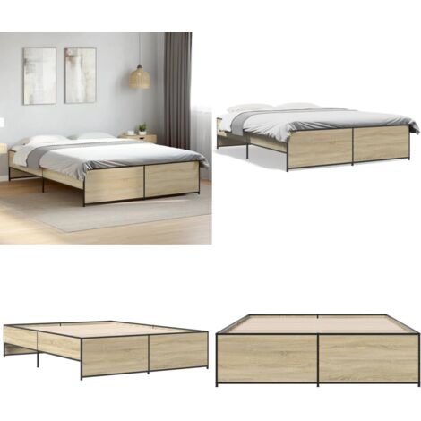 Estructura cama madera ingeniería metal roble Sonoma 160x200 cm - Estructura de cama - Cama de ingeniería