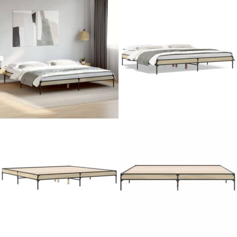 Estructura cama madera ingeniería metal roble Sonoma 200x200 cm - Estructura de cama - Cama de ingeniería