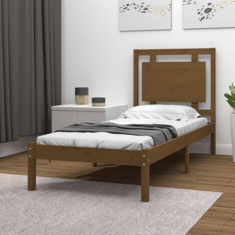 Estructura cama Marco de Cama Somier de Cama madera maciza marrón miel individual 75x190 cm SDV709411 MaisonChic