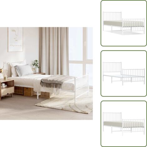 Estructura cama metal con Cabezal de Cama Moderno, Cabecero y pie cama blanca 90x200 cm