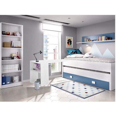 Estructura Cama Nido con ESCRITORIO , incluido gran cajon y estante BLUE