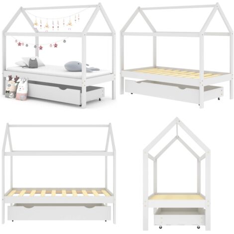 Estructura cama niños con cajón madera pino blanco 80x160 cm - Estructura de cama - Cama con cajón