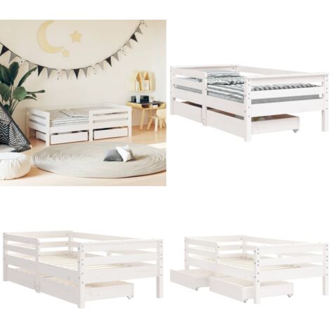 Estructura cama niños con cajones madera pino blanco 70x140 cm - Cama de madera - Cama infantil