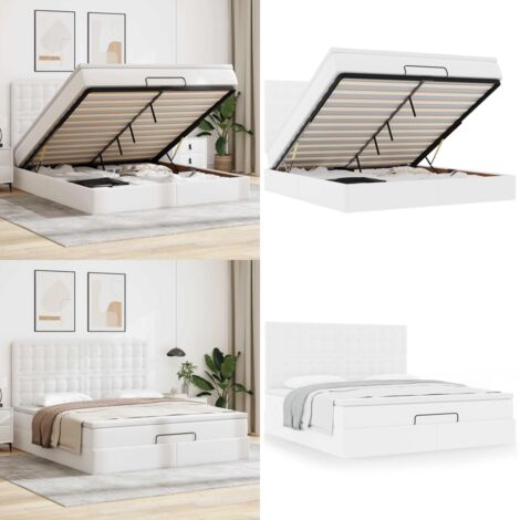 Estructura cama otomana colchón cuero sintético blanco - Colchón - Cuero sintético