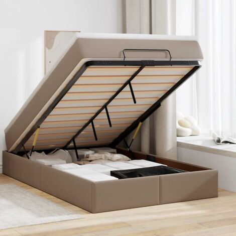 Estructura cama otomana colchón cuero sintético cappucino