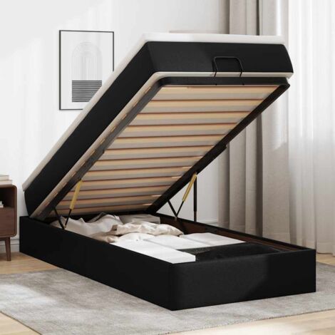 Estructura cama otomana colchón cuero sintético negro 90x200 cm