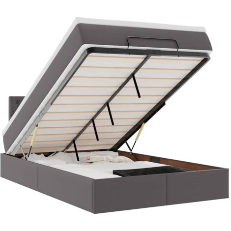Estructura cama otomana colchón gris 120x190 cm cuero sintético vidaXL