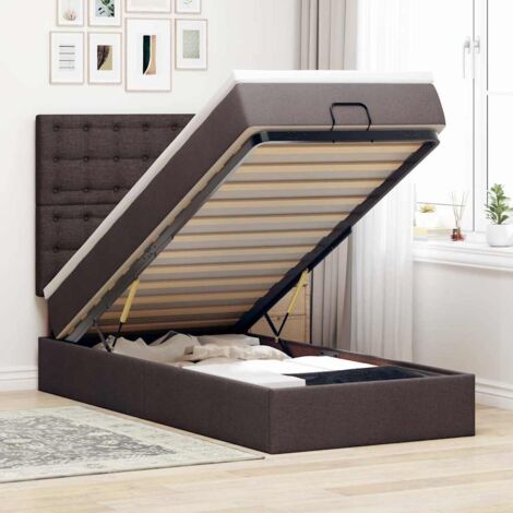Estructura cama otomana colchón tela marrón oscuro 80x200cm