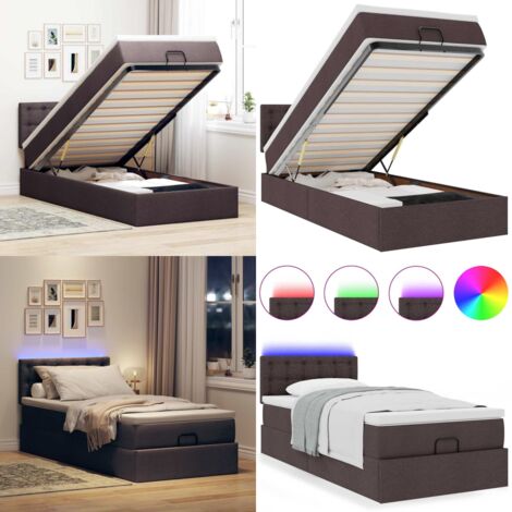 Estructura cama otomana colchón tela marrón oscuro 80x200cm - Colchón - Almacenamiento debajo de la cama
