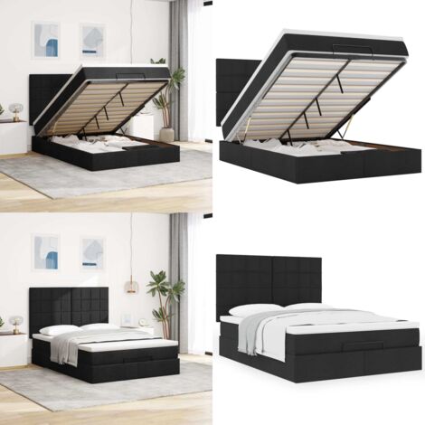 Estructura cama otomana colchón tela negro 140x200cm - Colchón - Almacenamiento debajo de la cama