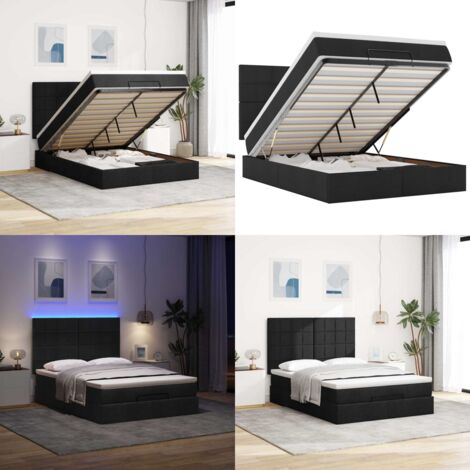 Estructura cama otomana colchón tela negro 140x200cm - Colchón - Almacenamiento debajo de la cama