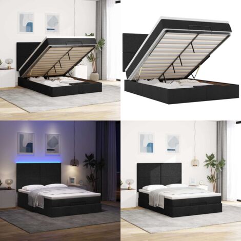Estructura cama otomana colchón tela negro 140x200cm - Colchón - Almacenamiento debajo de la cama