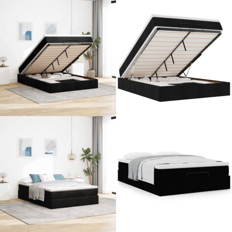 Estructura cama otomana colchón tela negro 140x200cm - Colchón - Almacenamiento debajo de la cama