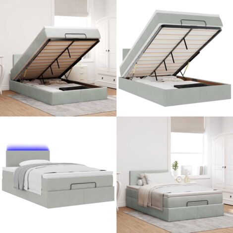 Estructura cama otomana colchón terciopelo gris claro 120x200cm - Colchón terciopelo - Cama con almacenamiento