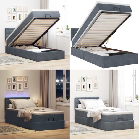 Estructura cama otomana colchón terciopelo gris oscuro 90x190cm - Colchón de muelles ensacados - Almacenamiento bajo cama