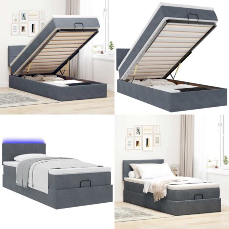 Estructura cama otomana colchón terciopelo gris oscuro 90x190cm - Colchón de muelles ensacados - Almacenamiento bajo cama
