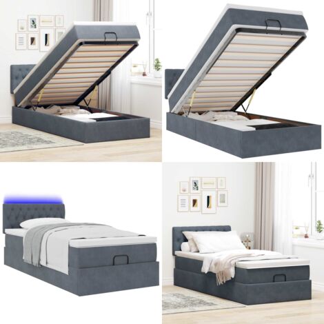 Estructura cama otomana colchón terciopelo gris oscuro 90x190cm - Colchón de muelles ensacados - Almacenamiento bajo cama