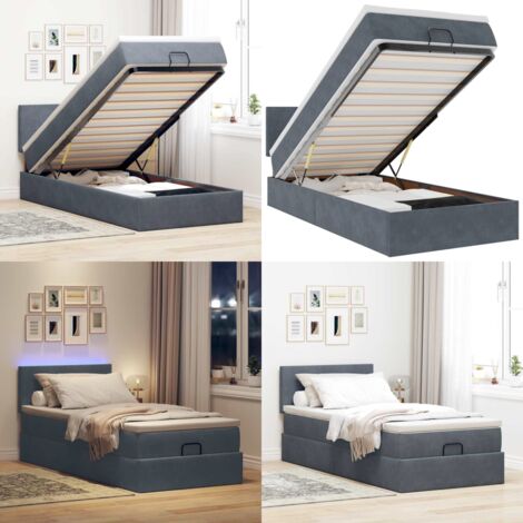 Estructura cama otomana colchón terciopelo gris oscuro 90x190cm - Colchón de muelles ensacados - Almacenamiento debajo de la cama