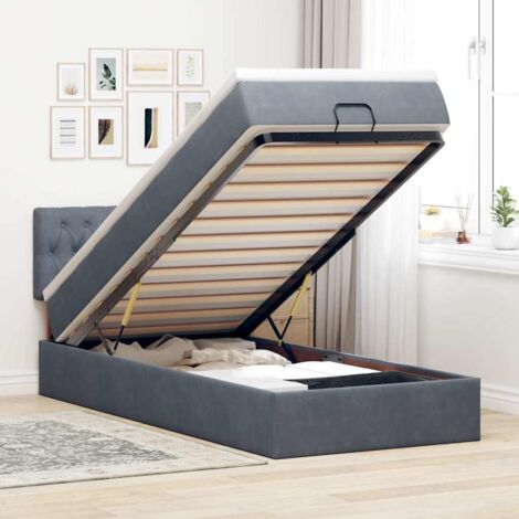 Estructura cama otomana colchón terciopelo gris oscuro