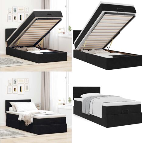 Estructura cama otomana colchón terciopelo negra 80x200cm - Colchón de muelles ensacados - Almacenamiento debajo de la cama