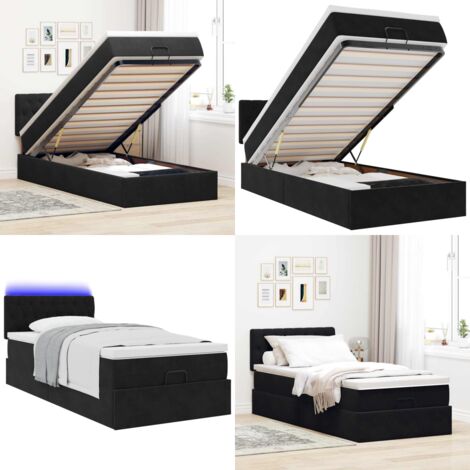 Estructura cama otomana colchón terciopelo negra 90x190 cm - Colchón de muelles ensacados - Almacenamiento debajo de la cama