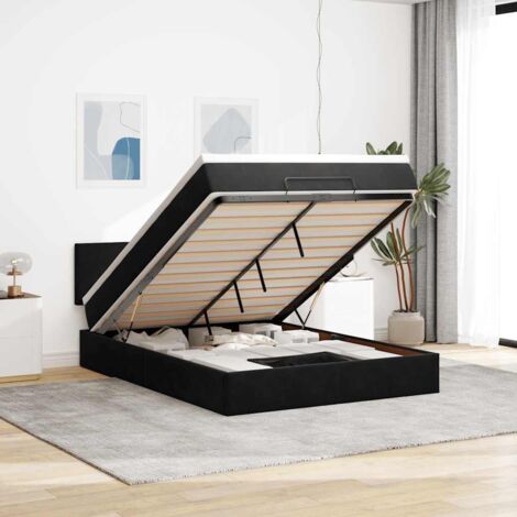 Estructura cama otomana colchón terciopelo negro 140x200cm