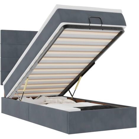 Estructura cama otomana colchones gris oscuro 90x190cm