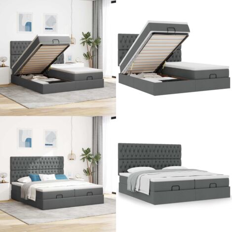 Estructura cama otomana colchones tela gris oscuro 160x200 cm - Colchón de muelles ensacados - Almacenamiento debajo de la cama