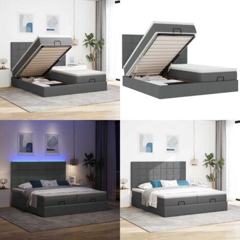 Estructura cama otomana colchones tela gris oscuro 160x200 cm - Colchón ensacado - Almacenamiento debajo de la cama