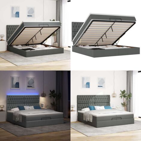 Estructura cama otomana colchones tela gris oscuro 200x200cm - Colchón ensacado - Almacenamiento debajo de la cama