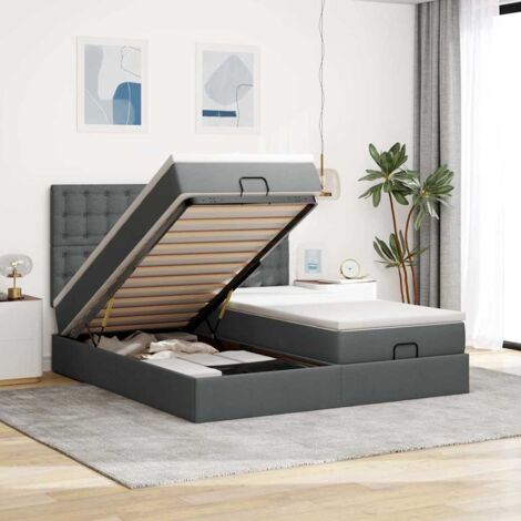 Estructura cama otomana colchones tela gris oscuro 200x200cm vidaXL