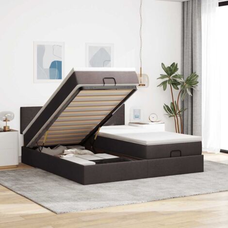 Estructura cama otomana colchones tela marrón oscuro 180x200cm