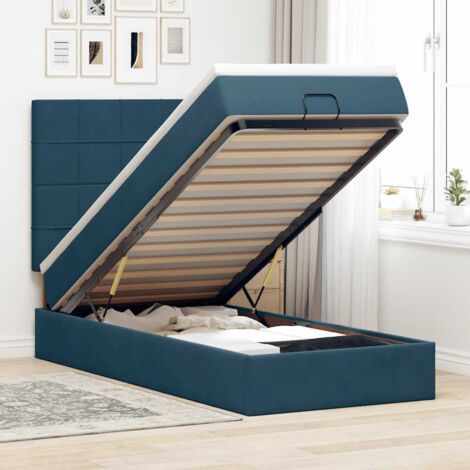 Estructura cama otomana colchones terciopelo azul oscuro