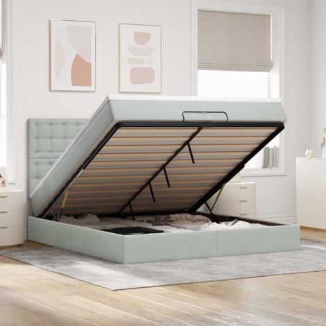 Estructura cama otomana colchones terciopelo gris claro