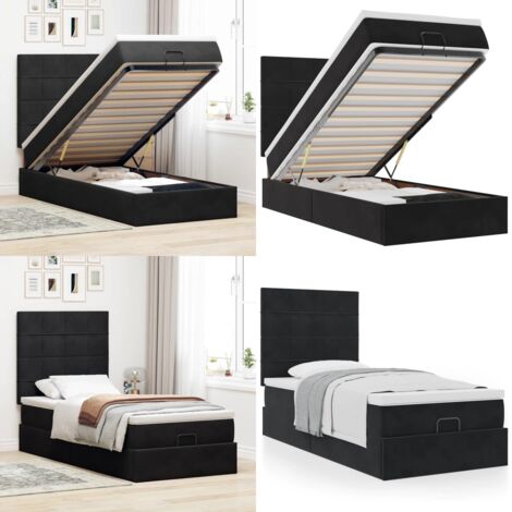 Estructura cama otomana colchones terciopelo negra 80x200cm - Colchón de muelles ensacados - Almacenamiento debajo de la cama
