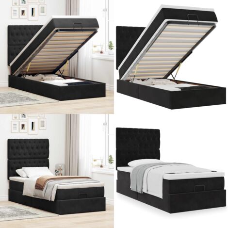 Estructura cama otomana colchones terciopelo negra 80x200cm - Colchón de muelles ensacados - Almacenamiento debajo de la cama
