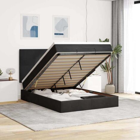 Estructura cama otomana colchones terciopelo negro 140x200cm