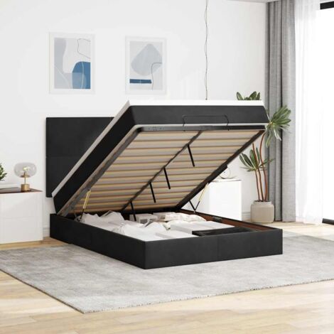 Estructura cama otomana colchones terciopelo negro 140x200cm