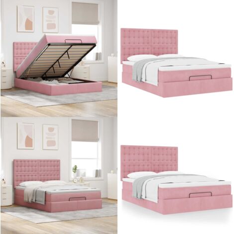Estructura cama otomana colchones terciopelo rosa 140x200cm - Colchón de muelles ensacados - Almacenamiento debajo de la cama