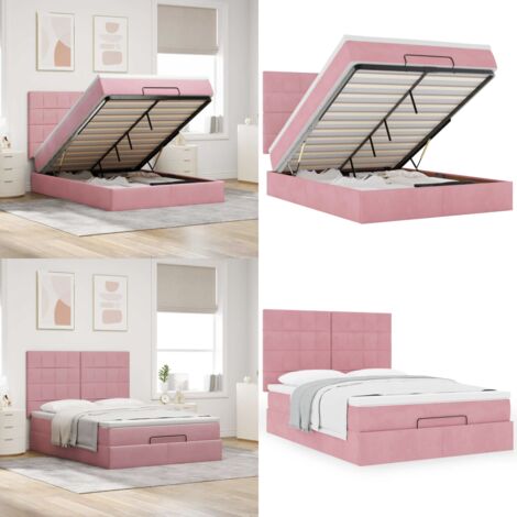 Estructura cama otomana colchones terciopelo rosa 140x200cm - Colchón terciopelo rosa - Estructura de cama
