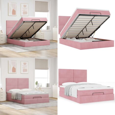 Estructura cama otomana colchones terciopelo rosa 140x200cm - Colchón terciopelo rosa - Estructura de cama