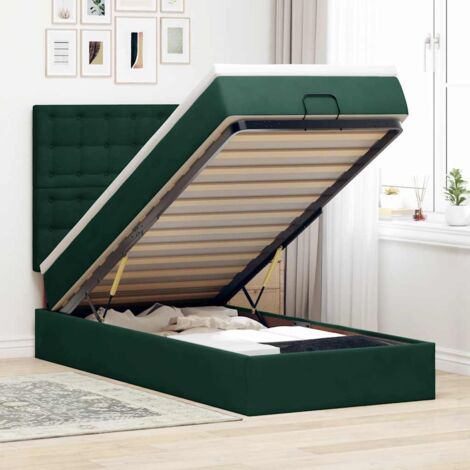 Estructura cama otomana colchones terciopelo verde oscuro