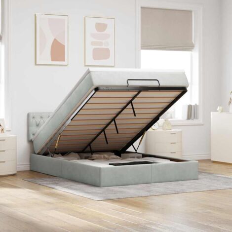 Estructura cama otomana con colchón gris claro 140x200cm
