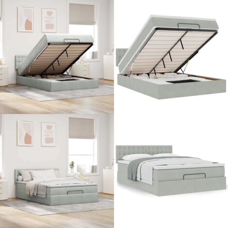 Estructura cama otomana con colchón gris claro 140x200cm - Cama con almacenamiento - Colchón ensacado