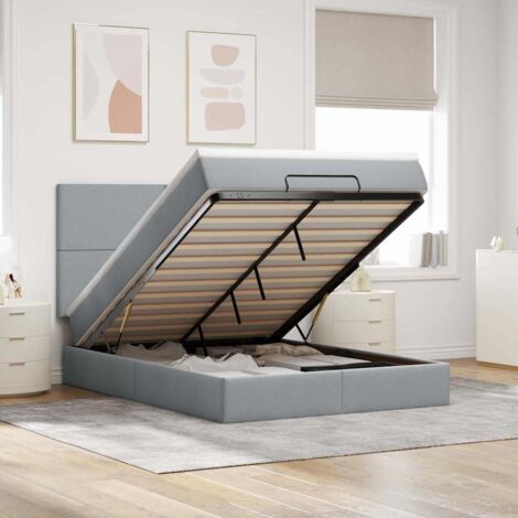 Estructura cama otomana con colchón tela gris claro 140x190 cm